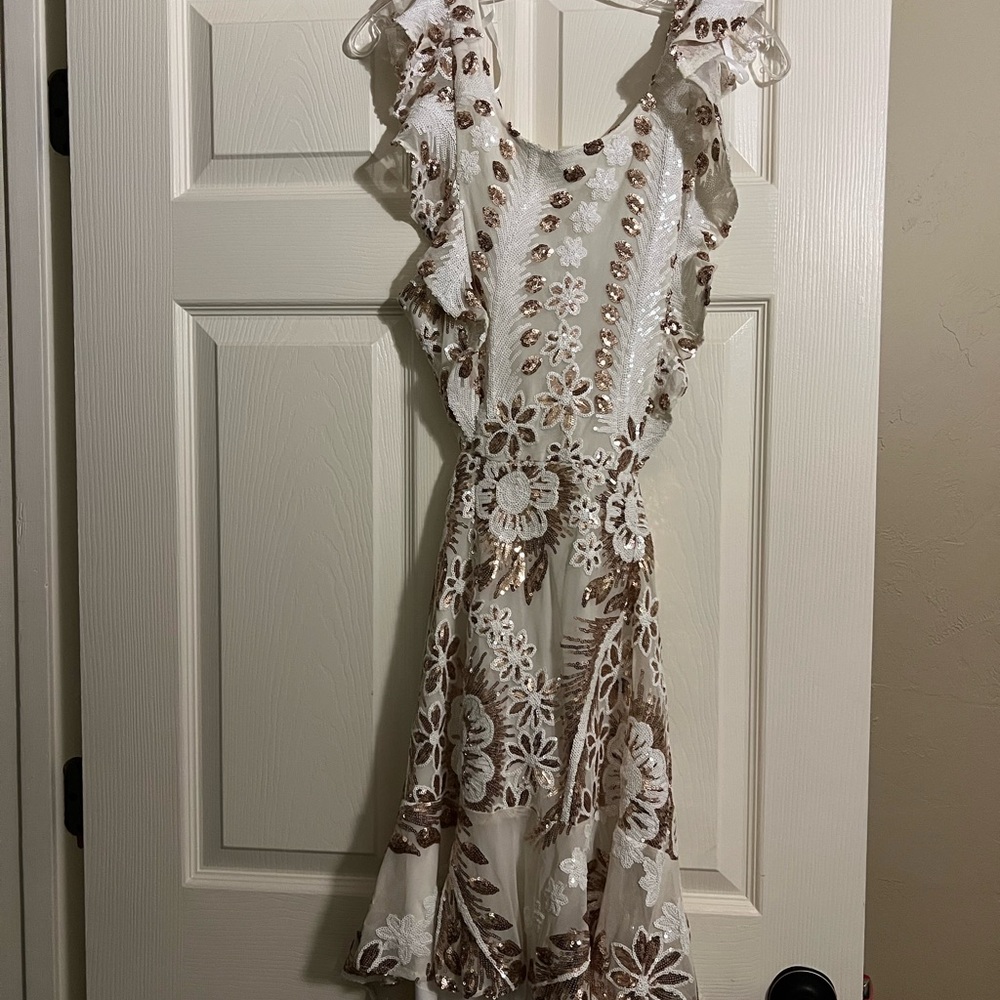 Hello Molly Brown and White Ruffled Tiered Mini Sundress